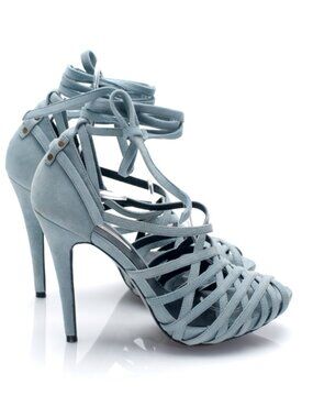 New Light Blue Genuine Suede Leather Stiletto Heels NYC Designer Handmade